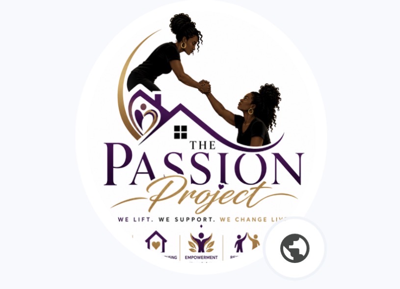 The Passion Project logo: one woman lifting another above a purple and gold house